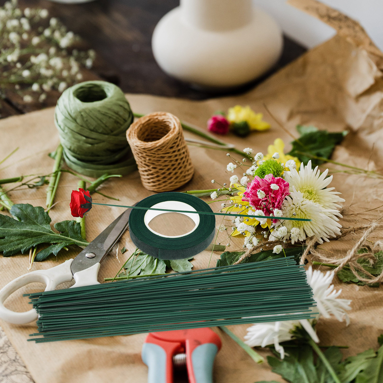 1Set Florist Tape Green and Fl - Wire Stem Florist ulasan dan harga
