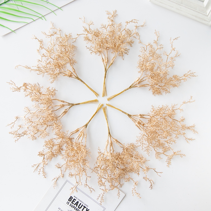 6Pcs Artificial Plants Golden  - Palm Leaf Dried ulasan dan harga