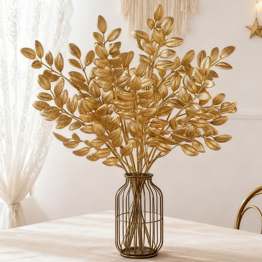 10Pcs Artificial Plant Golden  - Palm Leaf Dried ulasan dan harga