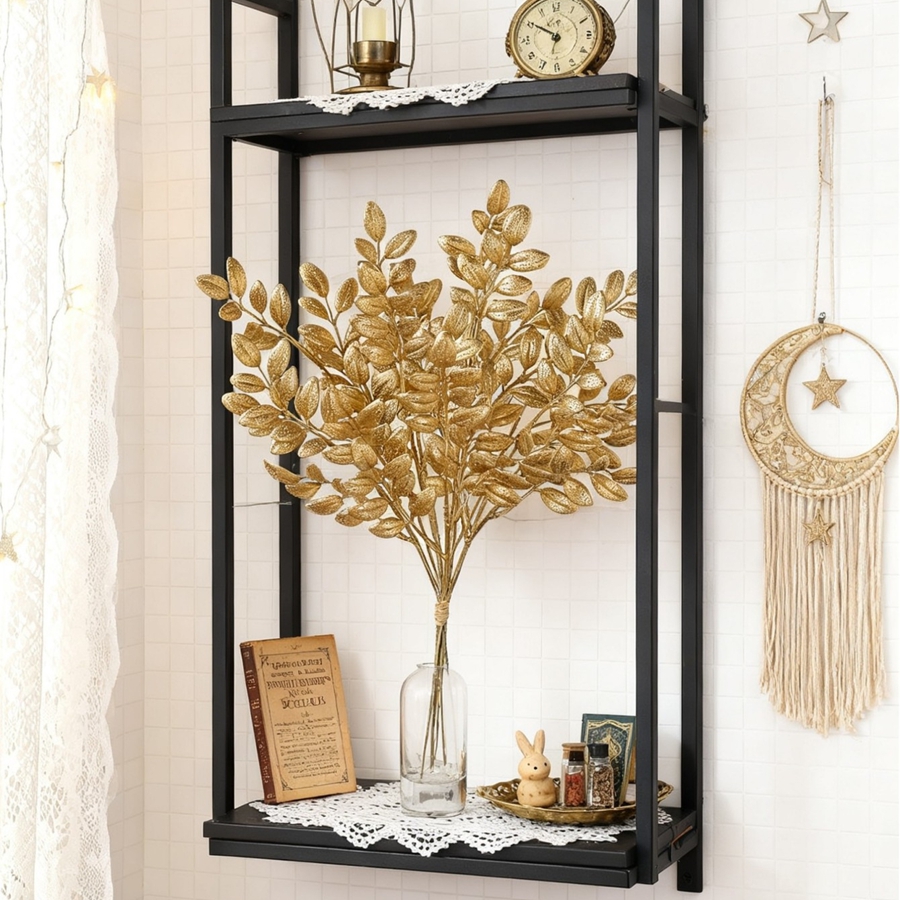 10Pcs Artificial Plant Golden  - Palm Leaf Dried ulasan dan harga