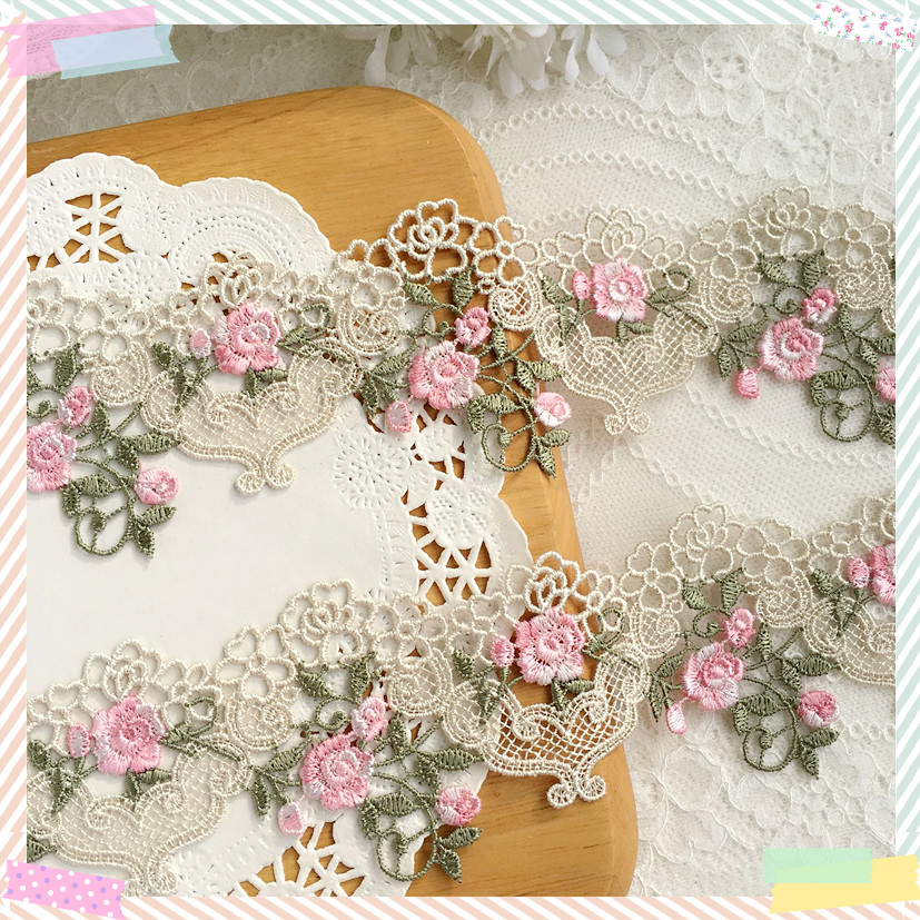 1yard 6cm Wide Pink Green Lace - Floral Tape Green ulasan dan harga