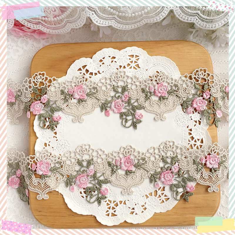 1yard 6cm Wide Pink Green Lace - Floral Tape Green ulasan dan harga