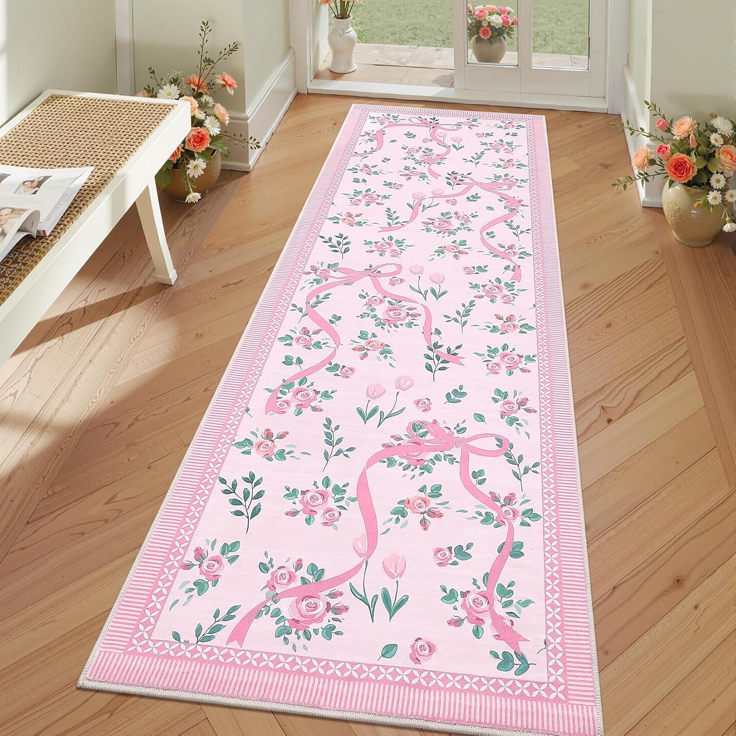 Corridor Carpet Runner Rug Mac - Floral Tape Green ulasan dan harga